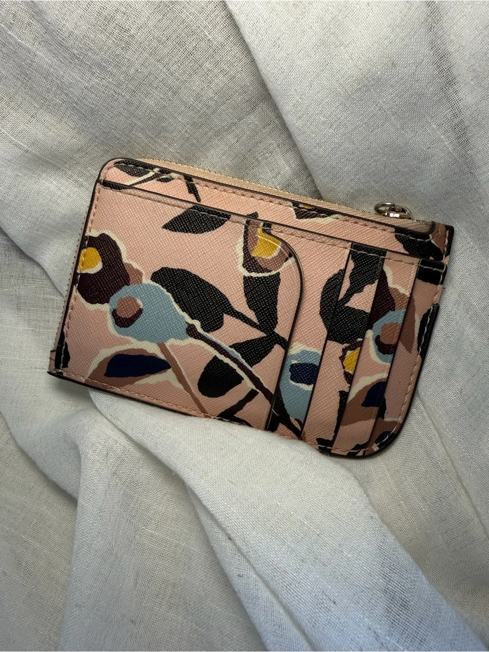 Kate Spade Pink Floral Zip Card Case
